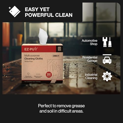 Image of EZbrnd Multi-Purpose Cleaning Cloths Towels, Pop Up Box, White Shop Towels, 160sheets /box [X60]