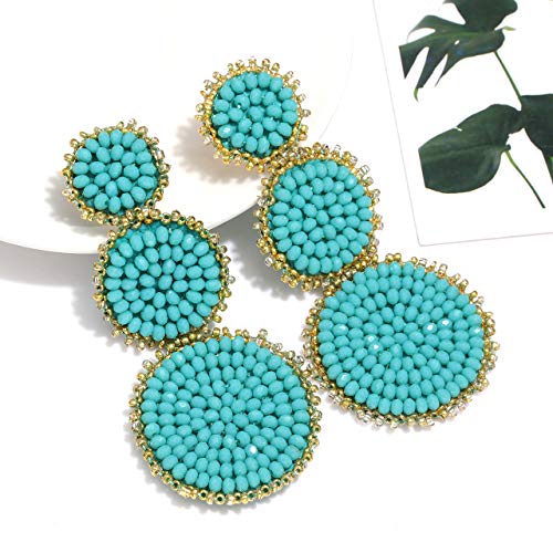 Beaded Drop Earrings Statement Seed Bead Earring for Women Handmade Triple Circle Dangle Earrings for Wedding Party Prom4