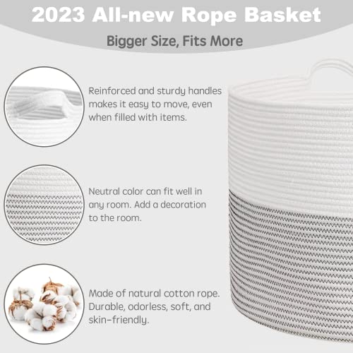 Megasket Xxxl Large Cotton Rope Blanket Basket For Living Room, Woven Rope Storage Baskets For Organizing, Nursery Kids Toy Baskets Storage Bin Organizer, Baby Laundry Basket Hamper, Decor Basket, 88L #TOP1