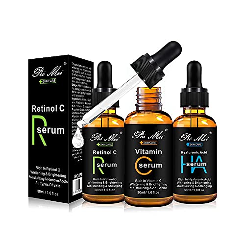 Age Defying 3-Pack Bundle with Vitamin C Serum, Retinol Serum and Hyaluronic Acid，Face Serum Full Regimen. (1 OZ3 Pack) (1 Set)