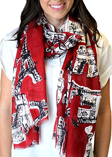 Anika Dali Women s Bonjour Paris Scarf, Lightweight, Perfect for Travel (Rio Red)