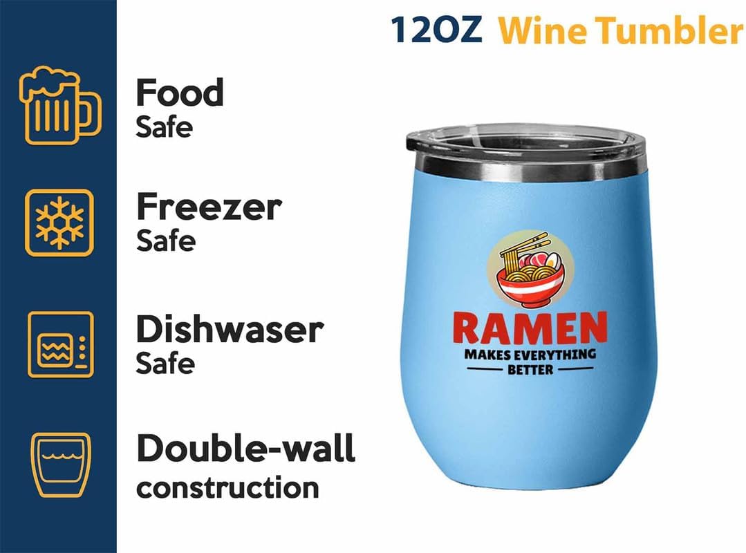 Ramen Lover Blue Edition Wine Tumbler 12oz - makes everything better - Food Lovers chicken pumpkin vegan pantry spicy noodles image 2