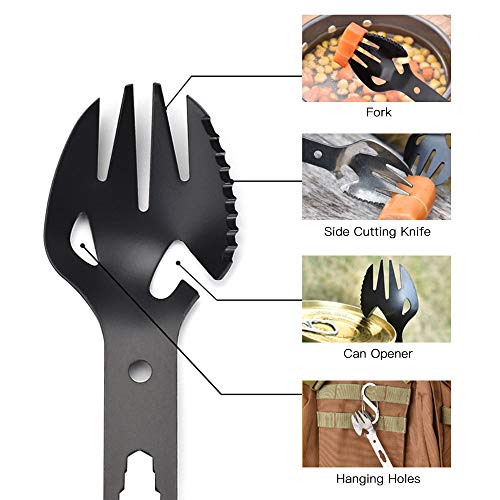 Sporks ao ar livre, Andoer 6 PCS Multifuncionais para camping Sporks de aço inoxidável Funcional ao