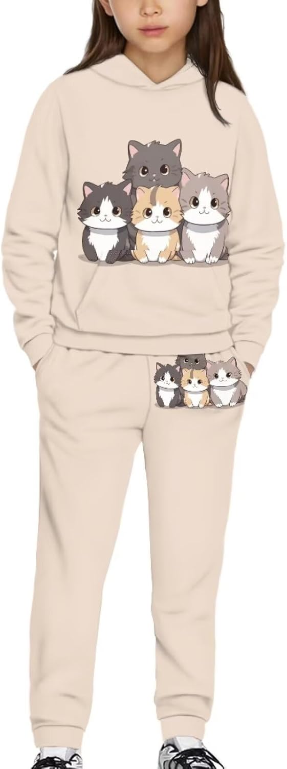 Girls Sweatsuit Set 2 Piece Sweatshirt and Jogger Pants Warm Comfy Tracksuit Active Hoodie and Pants