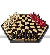Jeu D'Échecs 3 Joueurs - Plateau Hexagonal 32 Cm - Pièces Bois Hêtre - Cadeau Famille - Sunrise