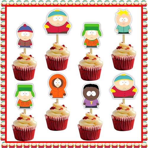 South Paark Cupcake Toppers Funny Cartoon-Inspired Party Picks for Birthday Decorations Perfect for Comedy Show Fans Themed Parties & Adults Celebrations and Cupcake Display Accessories