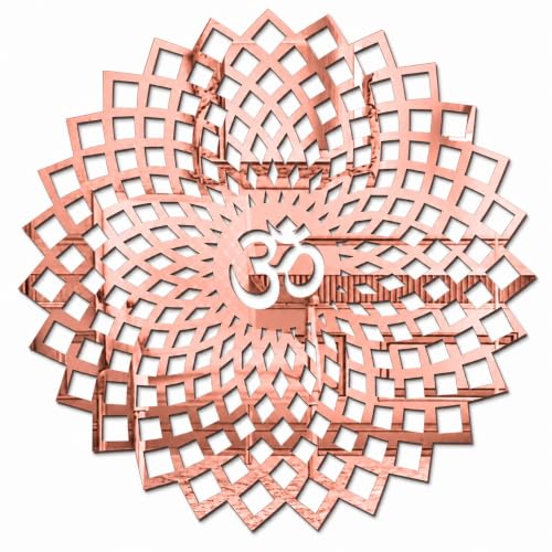 Image of Mandala Om 3D Acrylic Mirror Wall Sticker | Rose Gold Decorative Om Wall Art for Living Room, Hall, Bedroom, Kids Room, Home & Office | Self-Adhesive Spiritual Mirror Wall Decor