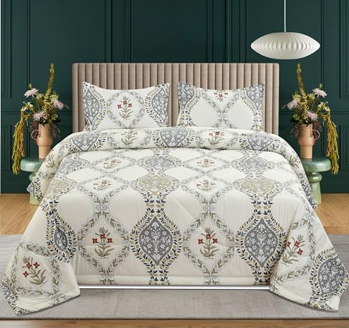 Image of VOMZER Super Soft Microfiber All-Season King Size AC Comforter (90x95 Inches) | Duvet for Double Bed with 1 Flat Bedsheet (90x100 Inches) 2 Pillow Covers | 4 Piece Comforter Bedding Set Off White