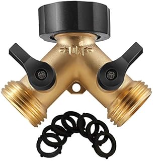 IPOW Solid Brass Body Backyard 2 Way Y Valve Garden Hose Connector Splitter Adapter + 6 Rubber Hose Washers with Comfort Grip Use