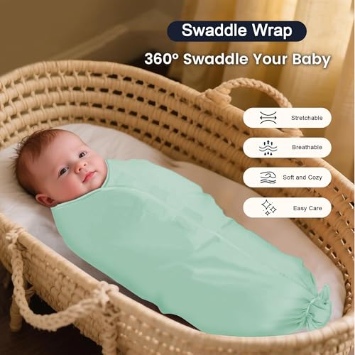 Image of Soft Stretchable Baby Blankets for Newborn Comfortable Cozy Ollie Adjustable Swaddle for New Born Baby Swaddle Wrap Cloth (Pack of 1) Green