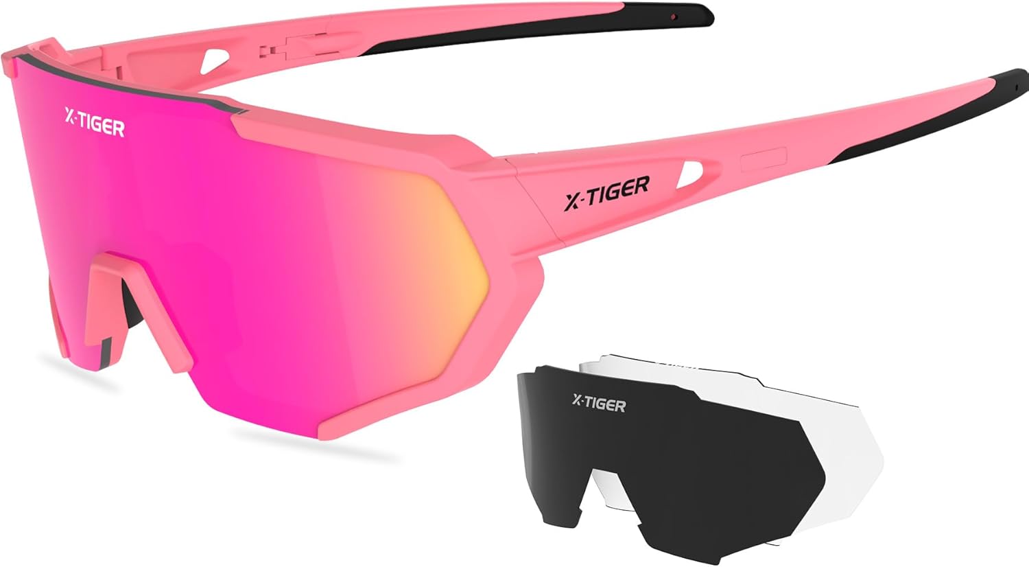 X-TIGER Polarized Sports Sunglasses with 5 Interchangeable Lenses,Mens Womens Cycling Bike Glasses,Baseball Running Fishing