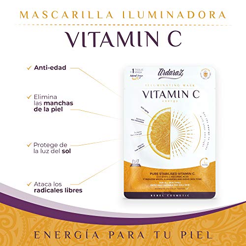 Ardaraz Mascarilla Facial Antimanchas e Iluminadora con Vitamina C Facial y Acido Hialuronico. Mascarilla Facial… - Imagen 3