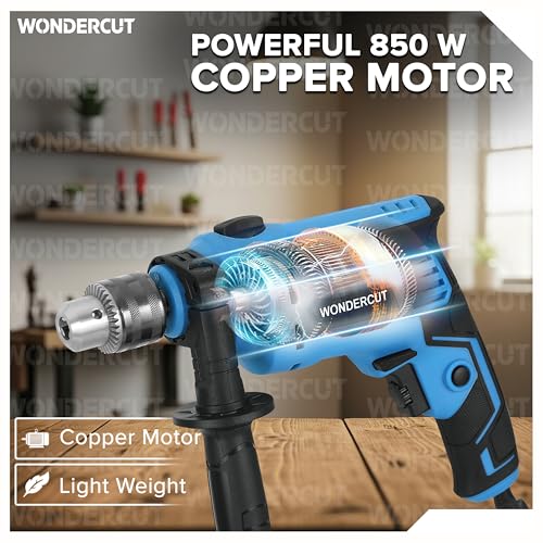 Image of WONDERCUT 810W, Professional, 2900 RPM, 2 Mode Selector, Variable Speed with 5 Pcs Drill Bits WC-EDH13MM-B Impact Pistol Grip Drill (13 mm Chuck Size)