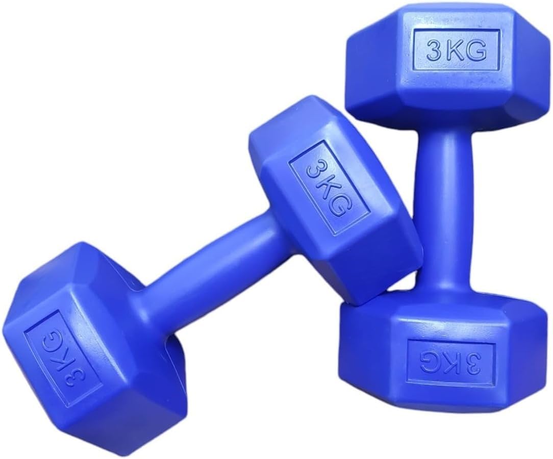 Hexagonal Dumbbell Set - Fixed Weight, Non-Slip Grip | Pair for Full Body Workouts - Premium Fitness Equipment for Home & Gym Use (Blue3KG)