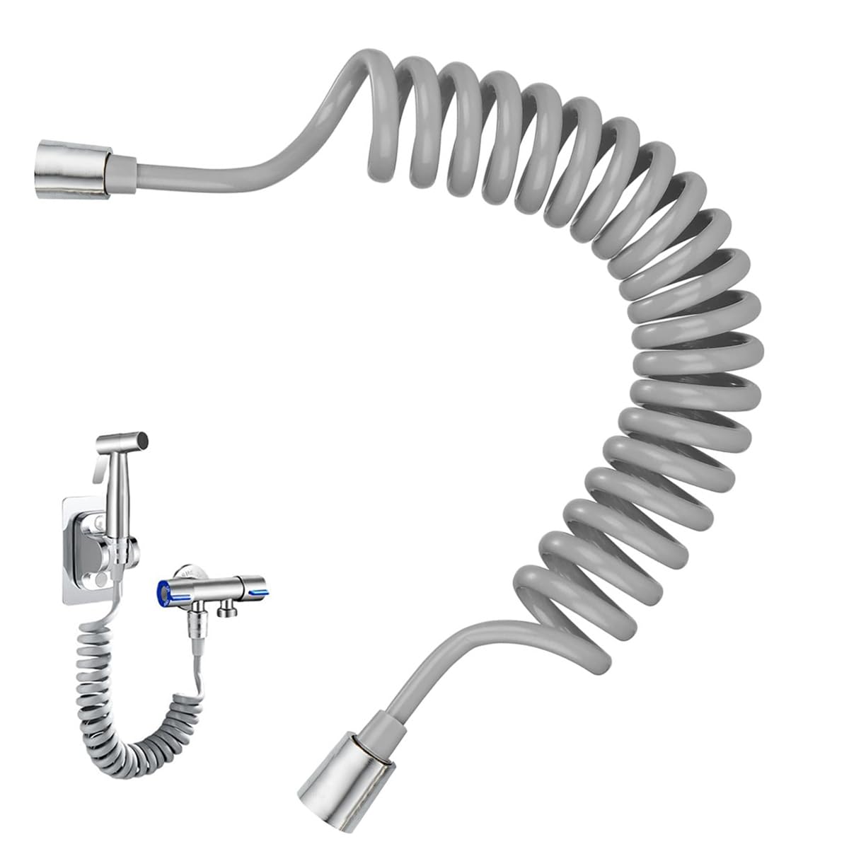 ECVV 2M Spring Flexible Shower Hose,PU Telescopic Shower Hose Spiral Shower Head Replacement Hose for Toilet Faucet/Bidet Sprayer Telephone Wire Design