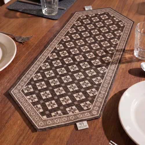 Image of Dining Table Runner for 4 Seater | Premium Viscose Rayon & Cotton Fabric | Washable Heat Resistant Decorative Table Cover for Dining Table | Modern Home Decor | 36 x 14 Inch | Brown