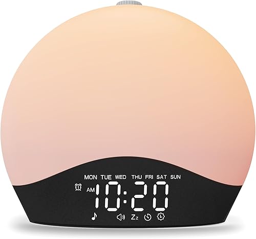Reloj despertador Sunrise con sonido de ruido blanco con 25 sonidos relajantes, 17 luces nocturnas, altavoz Bluetooth, reloj despertador de luz