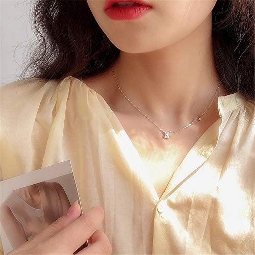 Dtja Sterling Silver Square Crystal Choker Necklace For Women Girls Cushion Shape Cubic Zirconia Small Delicate Princess Cut Pendant Necklace Adjustable Chain 18" Weddding Jewelry (Silver) #TOP1
