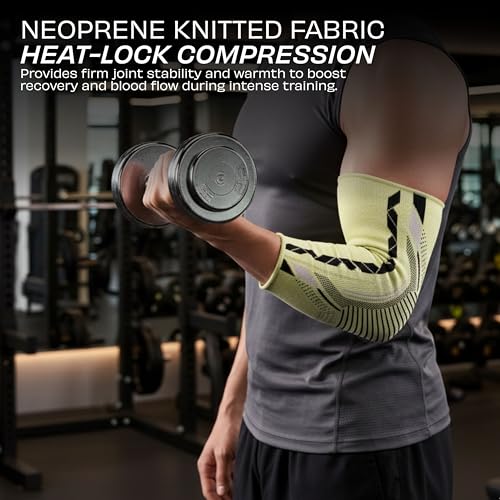 Image of Nivia Knitted Elbow Support with Silicon For Men & Women, Neoprene Compression Sleeve, Anti-Slip Grip, Heat Retention & Joint Stability for Gym, Training, and Injury Recovery(Yellow, Small)