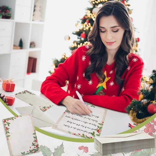 Weekgrat 80 Sets Christmas Stationery Paper with Envelopes 8.5 x 11 Inch Christmas Holiday Paper Envelopes for Holiday Events Notes Invitation Office(Falling Holly) - Image 7