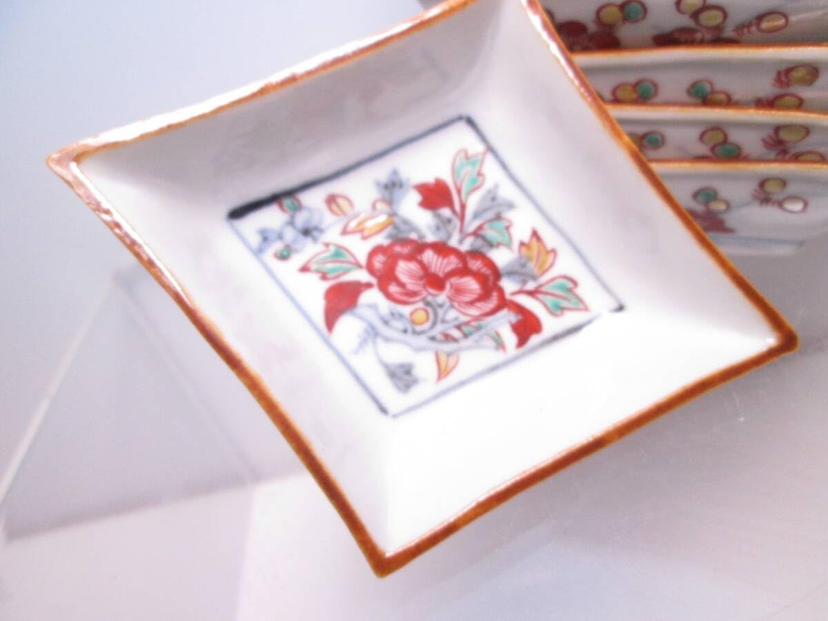 肥前有田焼 泉寿堂謹製 染錦 紅葉菖蒲文 楕皿 十客 共箱 M R8139B 肥前