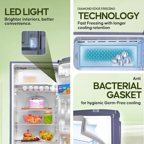 Image of Haier 185L 2 Star Direct Cool Single Door Refrigerator | Toughened Glass Shelves | Large Veg Box | Fast Ice Making | Longer Cooling Retention | Easy Clean Back (HED-19TRB-N, Radish Blue)