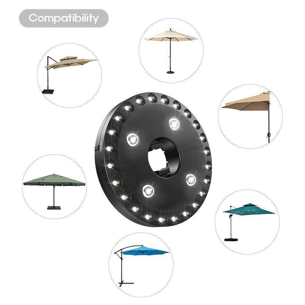 28 lampes de parasol à LED avec trois modes d'éclairage et rechargeables USB adaptées aux tentes de camping et à l'extérieur noir