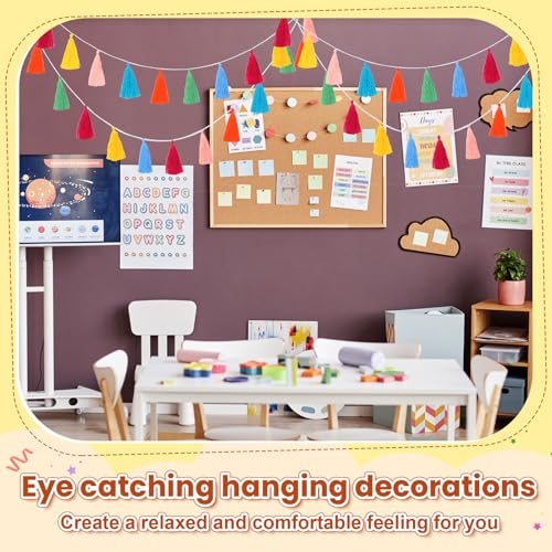 Image of WILLBOND 4 Pcs Rainbow Tassel Garland Party Decorations, Colorful Boho Wall Hanging Banner for Classroom Decor, Back to School Birthday Wedding Baby Shower Nursery Home(Multicolor,6.3 Inch)