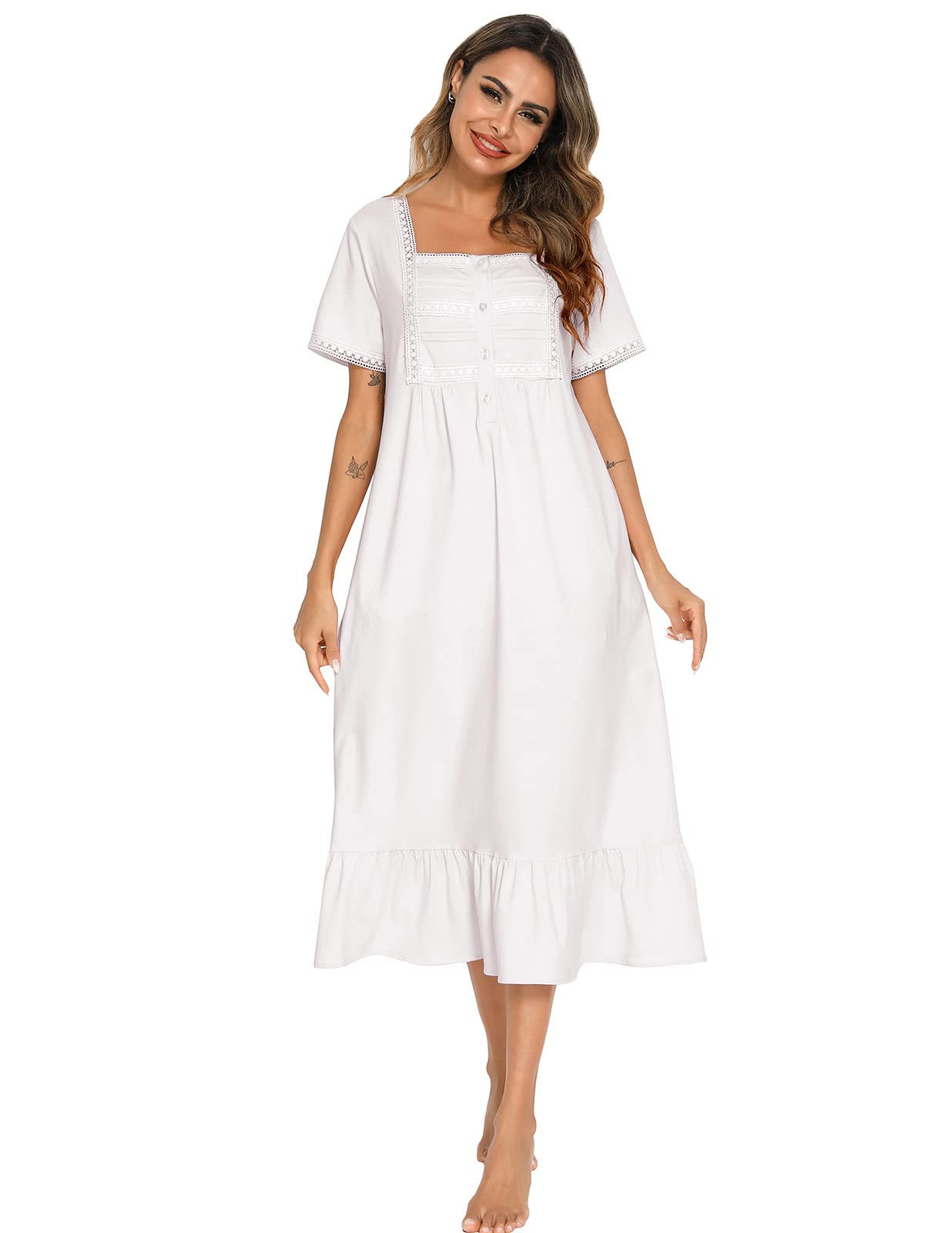 Verve Jelly Camicia da Notte da Donna Vintage vittoriana a Maniche Lunghe in Cotone Pigiama Pigiama Vestito Leggero e Morbido per la casa