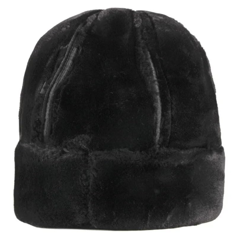 Gruba, ciepła, zimowa czapka męska, czarna, futrzana, rosyjska, męska, wiatroszczelna, narciarska, z polarową podszewką, czarno-średnia,Black-Medium