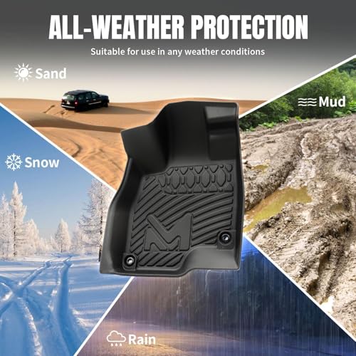 Image of TPE Automotive Floor Mats Custom for 2016-2023 Jeep Cherokee (Not for Grand Cherokee), All Weather Cover Protection Waterproof Black Floor Liner Front & Rear Row Full Set Car Mats, 3PCS