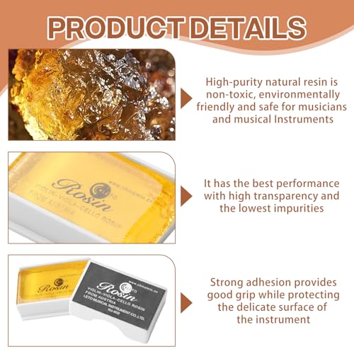 Kolophonium Natürlich für Violine, Bratsche Cello, Staubarmes Rosin Violine mit Fall Hell Niedrig Staub für Klangverbesserung Kolophonium Geige Cello, Zubehör für Streicher, Naturharz Staubarm 3 Pcs