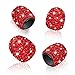 WINKA Rhinestone 4pcs Car Tire Valve Stem Caps with 1pcs Bling Car Engine Button Cover Unversal Ignition Ring for Car Keylees Ring Diamond Car Tire Caps Bling Car Accessories (Red)