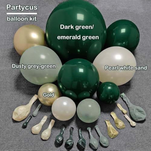 Image of Emerald Green Gold Balloon Arch Kit Double Stuffed Dark Dusty Green Pearl White Sand Latex Balloon Garland for Birthday Baby Shower Wedding Anniversary Graduation Jungle St. Patrick's Day Party