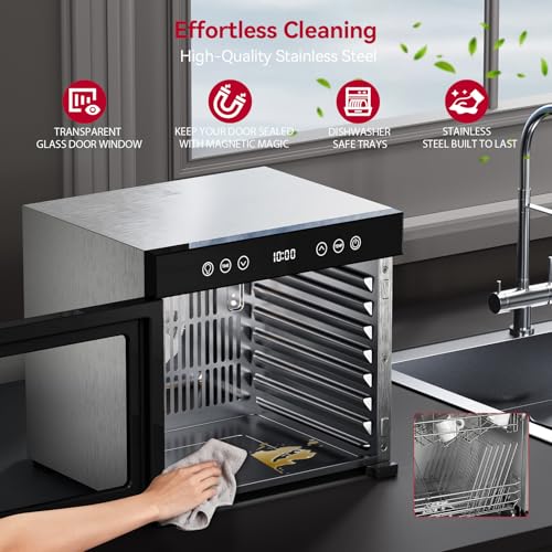 Image of Food Dehydrator Machine with Interior Light Included, 8-Tray Stainless Steel Dehydrator with Adjustable Timer & Temperature, Quiet 650W Meat Dehydrator for Jerky, Fruit, Herbs, Dog Treats