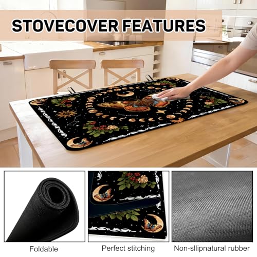 Image of Butterfly Stove Top Cover for Electric Stove, Boho Aesthetic Heat Resistant Rubber Mat for Glass Cooktops, Flat RV Range Stovetop Protector, Dish Drying Mat for Kitchen, 28 inchx20 inch