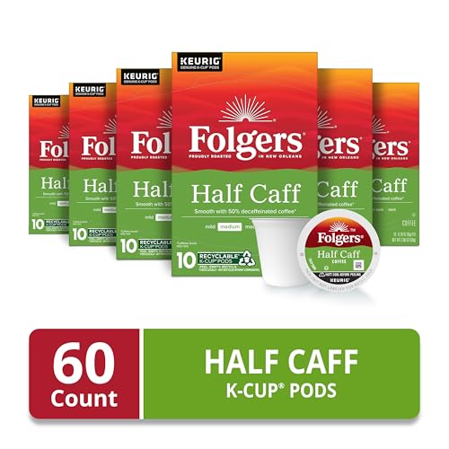 Image of Folgers Half Caff Coffee, Medium Roast, Keurig K-Cup Pods, 10 Count (Pack of 6)