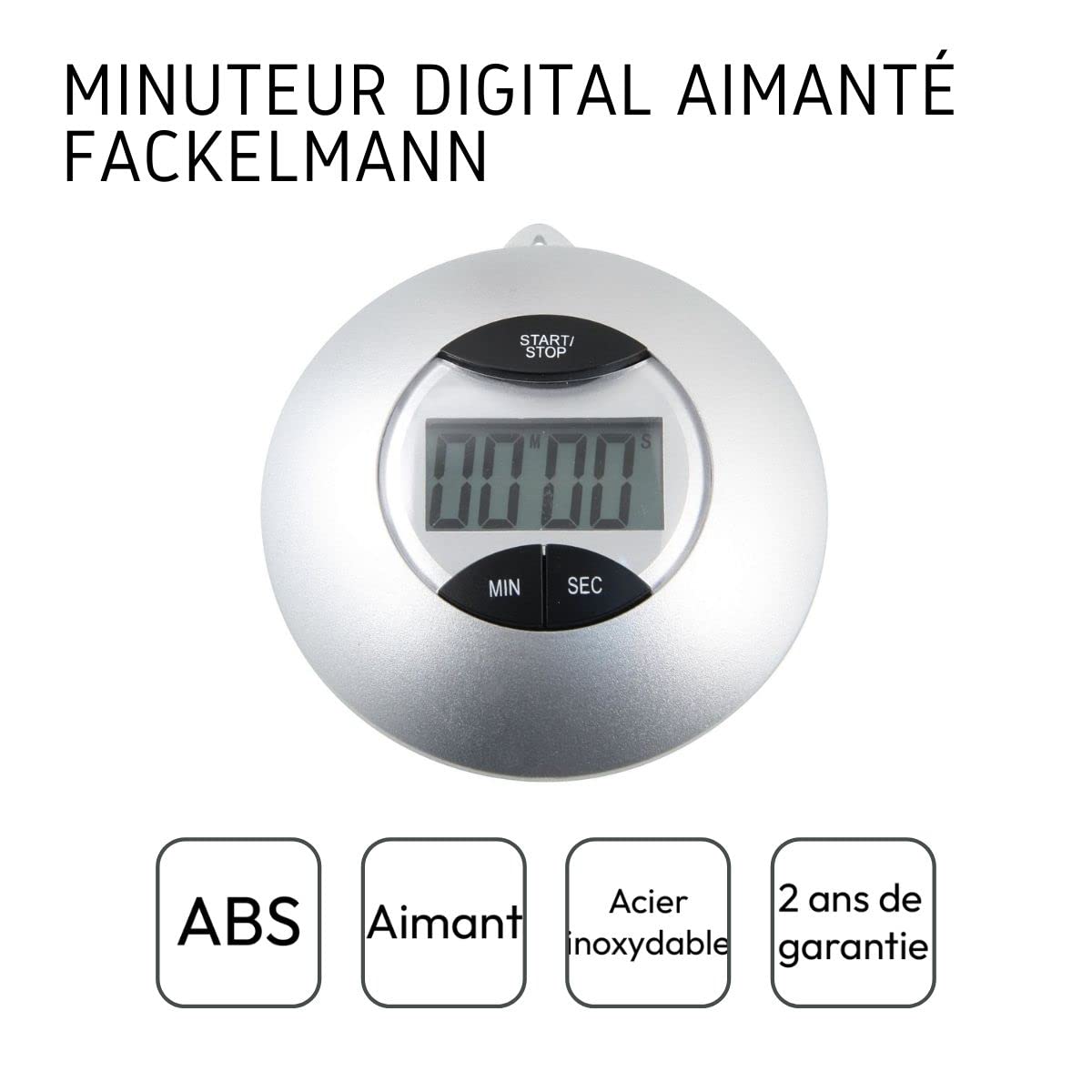 Fackelmann Plastic Magnetic Kitchen LCD Minute Timer, Gray, 7.5 x 7.5 x 3.5 cm
