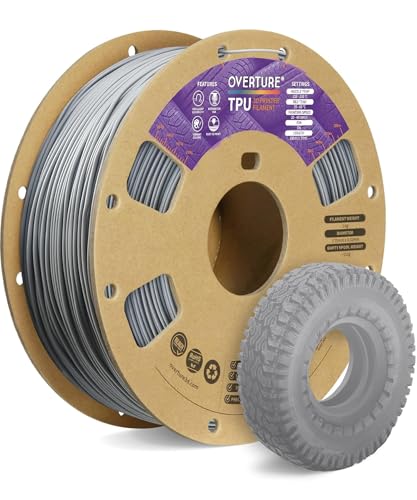 Image of OVERTURE TPU 95A Flexible 3D Printer Filament 1.75mm, 1kg Grey | High Elasticity & Durability Filament, 1kg Spool (2.2lbs), Fit Most FDM Printer (Grey)