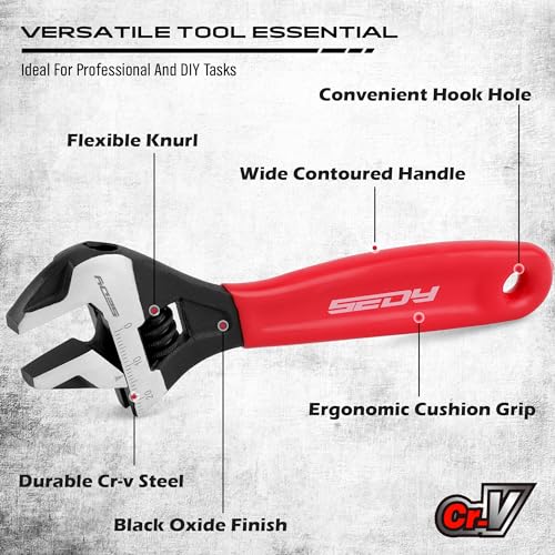 Sedy 6 Inch Adjustable Wrench Pipe Spanner: Wide Jaw Black Oxide Wrench With Cushion Grip thumb #4
