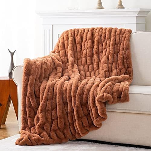 Luxury Concepts Soft Faux Rabbit Fur Throw Blanket - 50" x 60", Elegant Ruched Design Blanket, Machine Washable and Wrinkle Resistant, Lightweight Rust Throw Blanket for Couch, Sofa and Bed