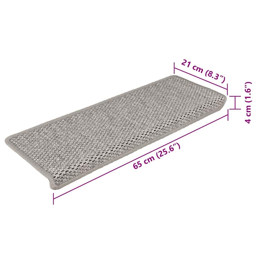 Samoprzylepne maty na schody 15 szt. wygląd sizalu 65 x 21 x 4 cm srebrne