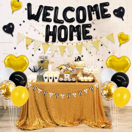 Image of TONIFUL 16 Inch Black Welcome Home Foil Letter Balloons Banner Decor Kit