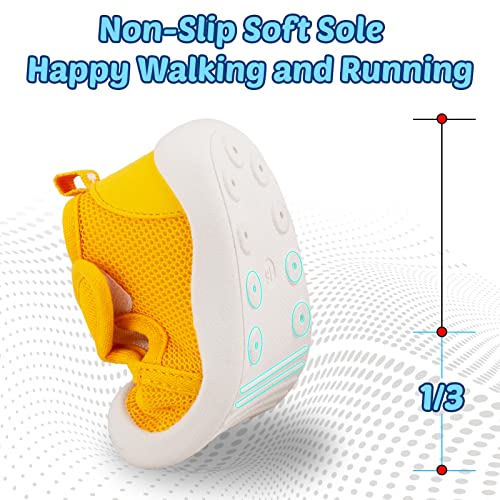 Baby First Walking Shoes Toddler Size 5 Flexible Boy Girl Soft Sole Non Slip Casual Mesh Breathable Lightweight Rubber Slip On Tennis Running Sneakers for 1 Year 12-18 Months Outdoor(Yellow S16) 5T4