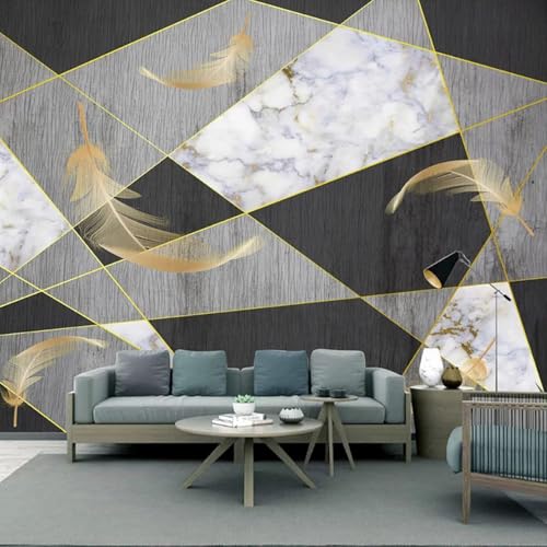 Tzxztt Colorido Geométrico Dorado Líneas Plumas Moderno Papel Pintado 3D Seda Texturizada Primera Calidad Neutros Material Ideal Para SalóN Dormitorio-200cm×140cm
