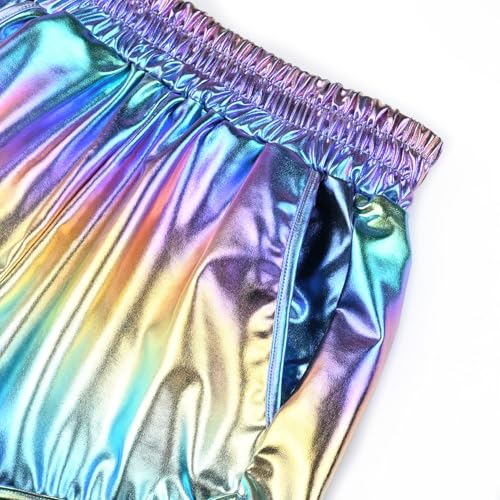 Image of Perfashion Women's Metallic Shiny Shorts Sparkly Hot Yoga Outfit