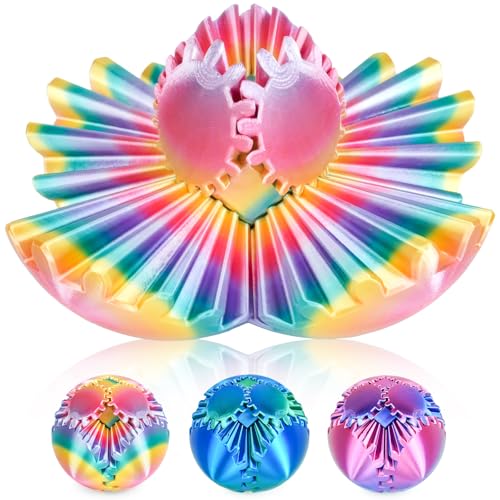 Gear Ball 3D Printed Fidget Toy Spinning Gear Sphere for Stress Relief Anxiety Fun Desk Toy for Adults Kids Stocking Filler Gifts Birthday Christmas (Rainbow Diameter: 2.5 In)