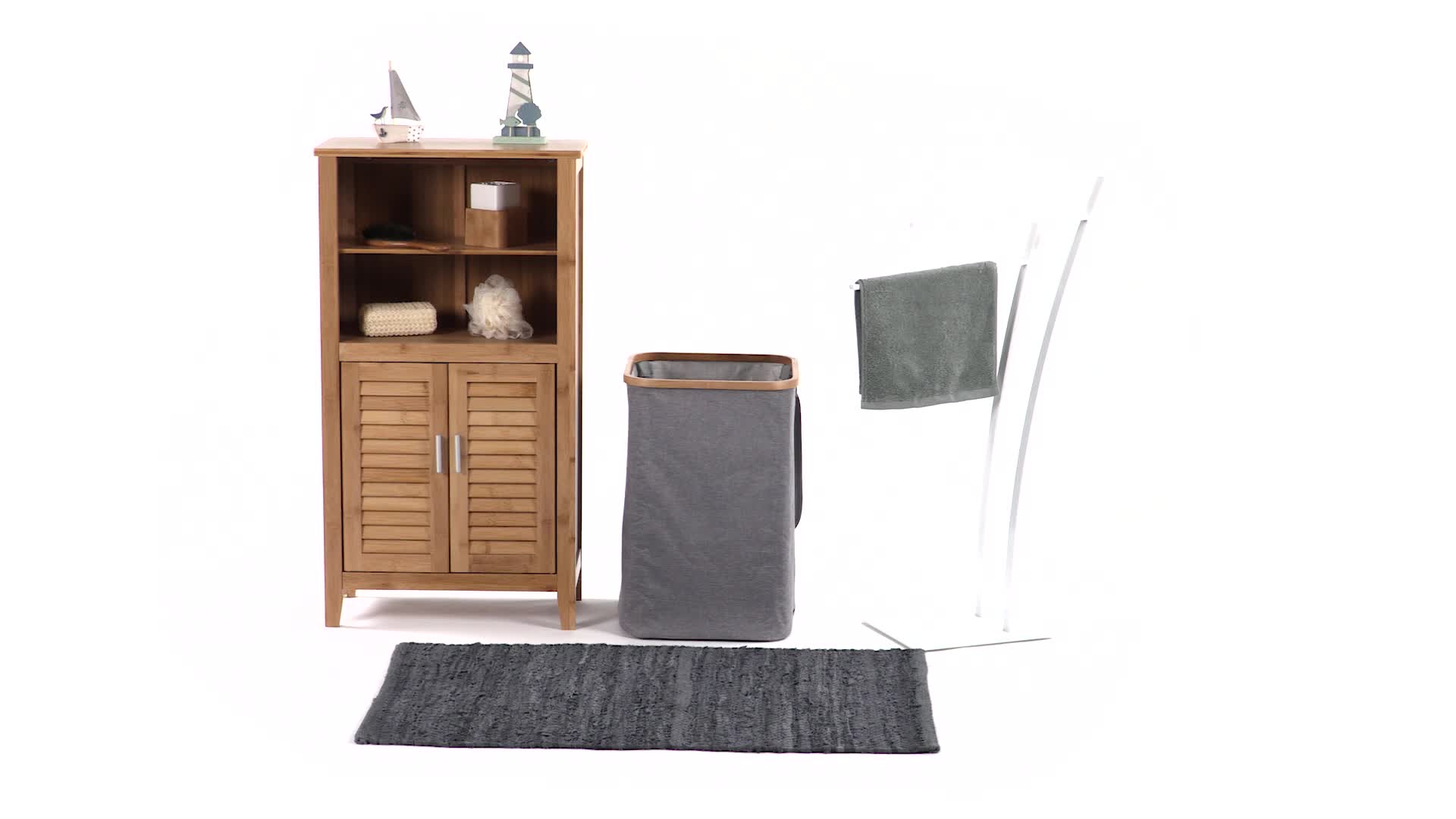 Cesto Portabiancheria Pieghevole Relaxdays - 100L, 2 Scomparti, In Bambù E Poliestere, Grigio