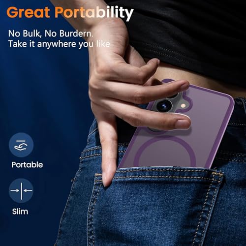 Image of Elzzi Magnetic Magsafe Case for Samsung Galaxy S26 5G Cover, Compatible with MagSafe Translucent Matte Hard PC + TPU Hybrid Back Cover, Slim Shock-Resistant Protective Case (Deep Purple)