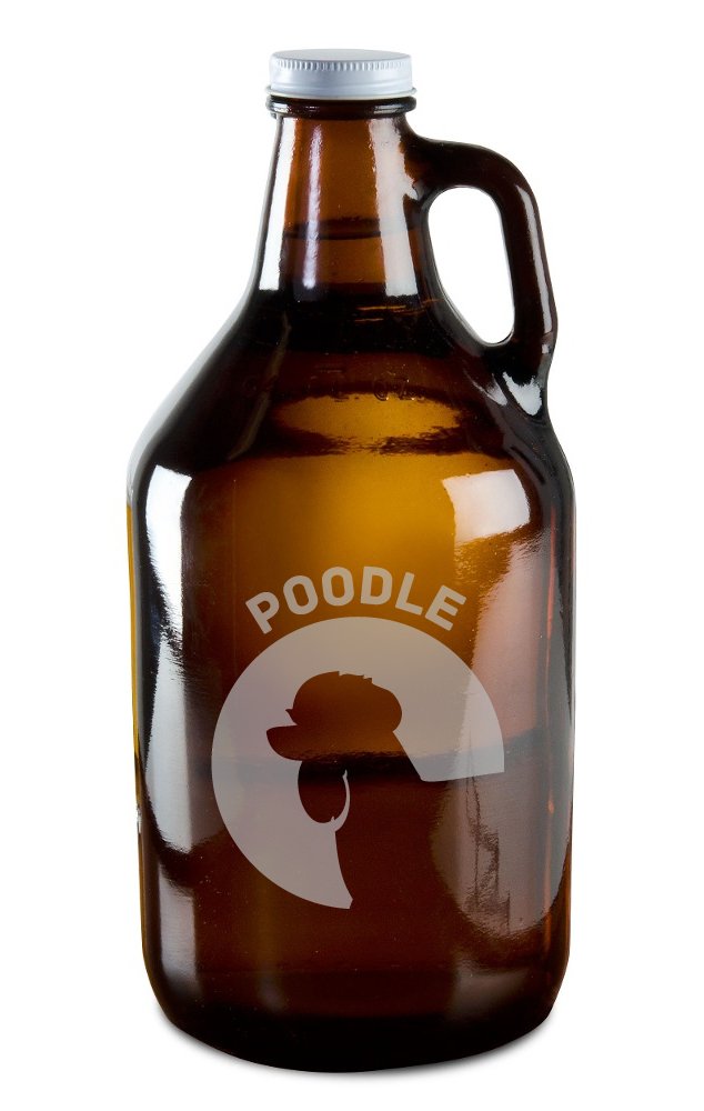 Poodle Dog Breed Pride Hand-Made Etched Glass Beer Growler 64 oz